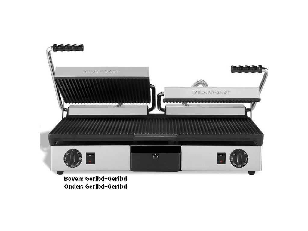 Milan Toast Contactgrill Gietijzer dubbel, geribd-geribd